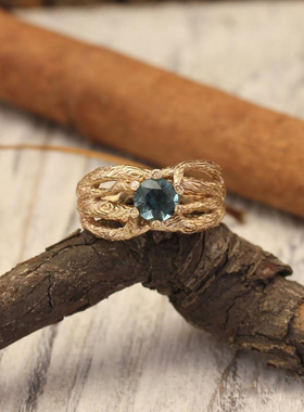 14K金天然伦敦托帕石戒指镶嵌