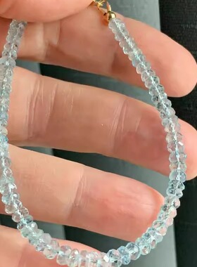 天然海蓝宝石纯银14K金填充手链
