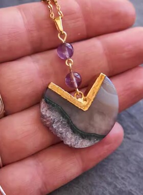 气质天然几何紫水晶个性吊坠项链
