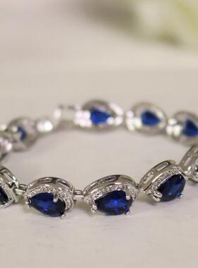水滴蓝色莱茵石水钻水晶镶嵌手链