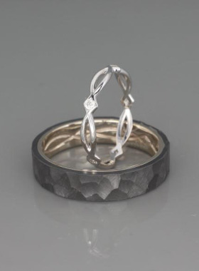 情侣14K纯白金镶钻指环对戒戒指