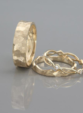 情侣14K纯金天然钻石结婚对戒指