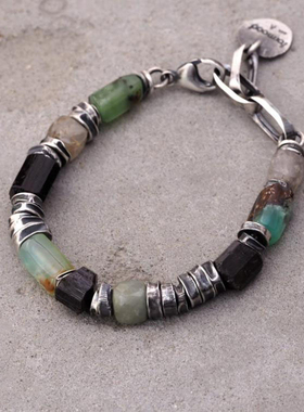 中性纯银复古蓝晶石海蓝宝石手链