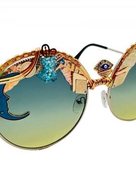 美国代购手作渐变金属绕丝太阳镜