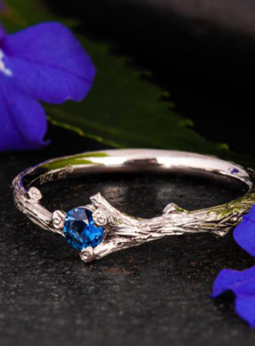 女白金天然蓝宝石镶嵌戒指结婚