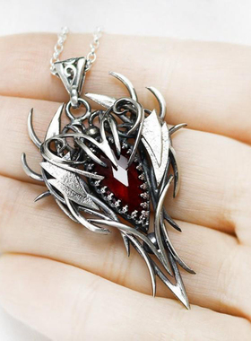 纯银红色石英镶嵌项链精灵梦幻