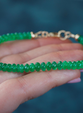 比亚祖母绿串珠14K金手链