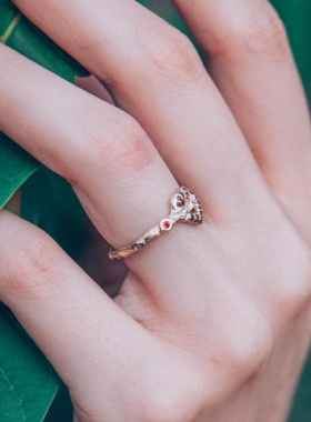 女14K黄金复古天然石榴石戒指