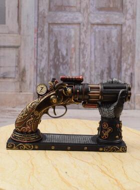 青铜左轮手拿枪雕像装饰摆件