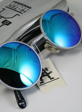 塞浦路斯古着80s圆形蓝色太阳镜