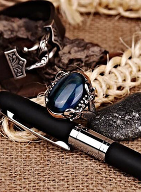 纯银复古蓝色虎眼石宝石戒指镶嵌