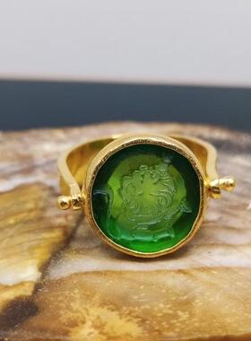 精美简约艺术绿色凹版玻璃金色