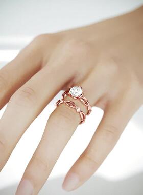 女士14K金莫桑石钻石镶嵌戒指