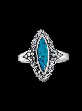 天然绿松石镶片葡萄藤叶子戒指