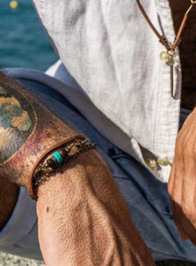 波西米亚皮革青铜链可调节手链