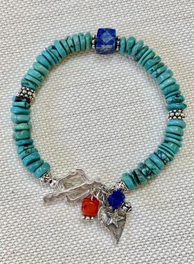 真正绿松石心形青金石立方体手链