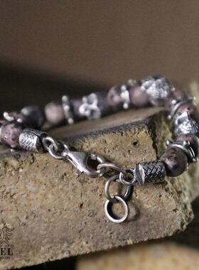 925纯银棕色碧玉串珠骷髅手链