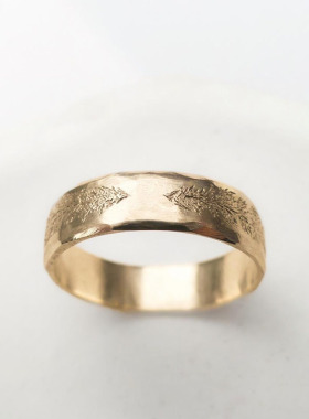 情侣14k黄金复古自然树木戒指