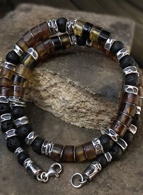 波兰手作8mm原石琥珀圆盘项链