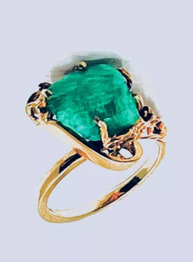 18K黄金戒指天然祖母绿原石