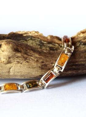 女士纯银波罗的海天然琥珀手链