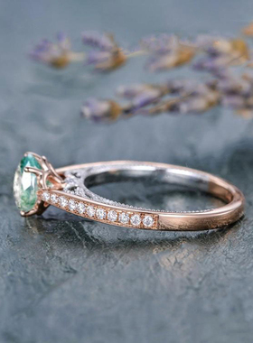 天然绿色苔藓玛瑙钻石戒指玫瑰金