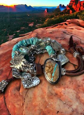 纯银绿松石西南波西米亚流苏手链