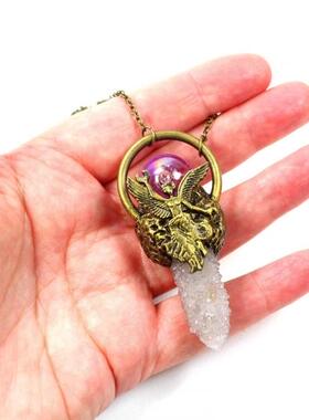 女紫丁香精灵石英天使水晶项链