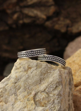 银色编织纯银结婚对戒情侣戒指