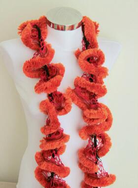 Scarf海外代购 手作迷人优雅美丽红色褶边荷叶边蓬松钩针围巾