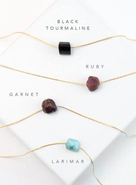 原石水蓝色水晶分层穗状套索项链