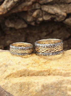 纯银14K黄金复古凯尔特结戒指