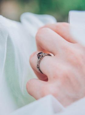 天然宝石石榴石细枝14K纯金戒指