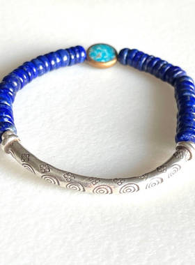 青金石绿松石凯伦山部落纯银手链