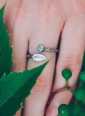 手作天然祖母绿方晶纯银戒指