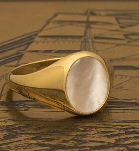 天然珍珠母纯金黄金玫瑰金戒指