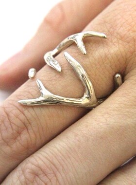 时尚美搭简约森林系银色鹿茸戒指