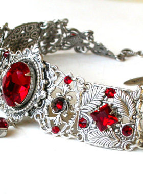 手作维多利亚红水晶新娘项链