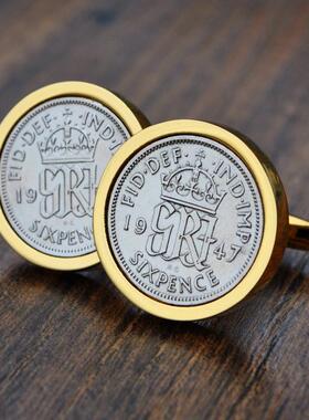 英国代购硬币金色周年纪念袖扣