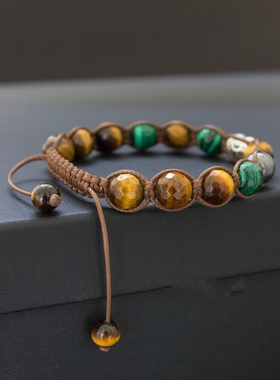 绿孔雀石串珠虎眼宝石中性手链