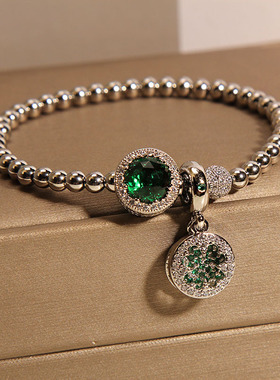 潘家风格手链女小众轻奢微镶绿色串珠精致手串送学生闺蜜礼物手镯