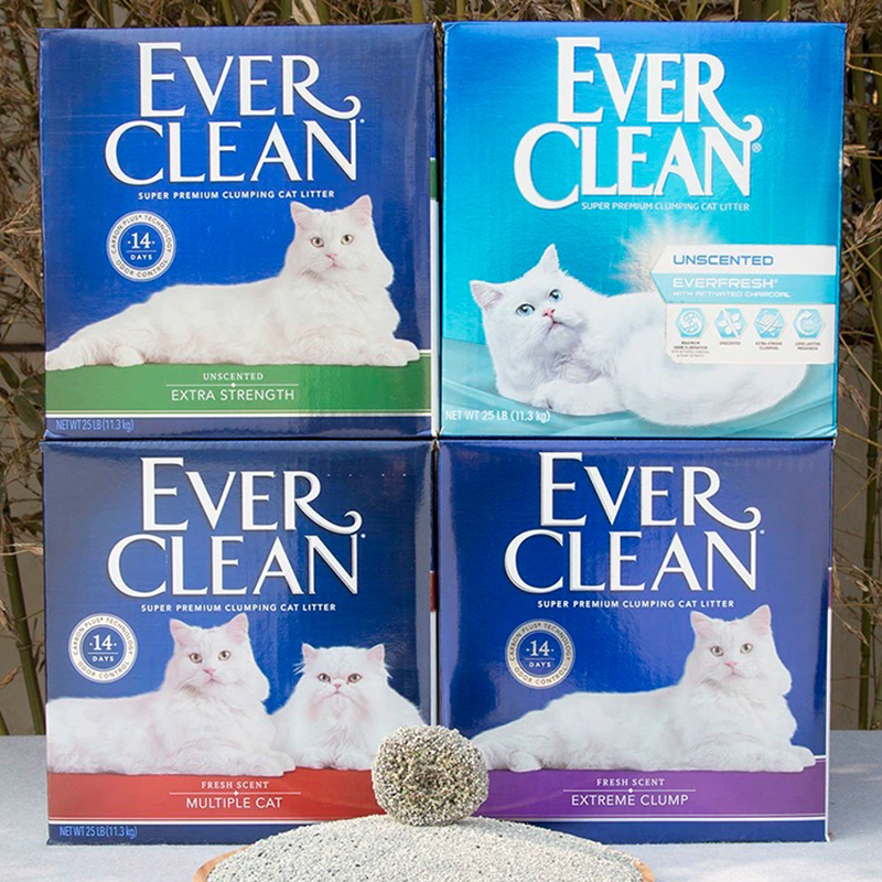 仁可 进口Ever Clean蓝标铂钻猫砂膨润土活性炭消臭除味清香2箱