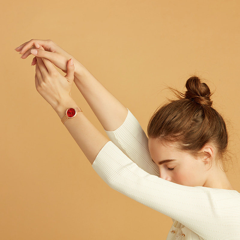 飞亚达倾城系列手表女ins风时尚潮流红色防水石英表简约气质女表