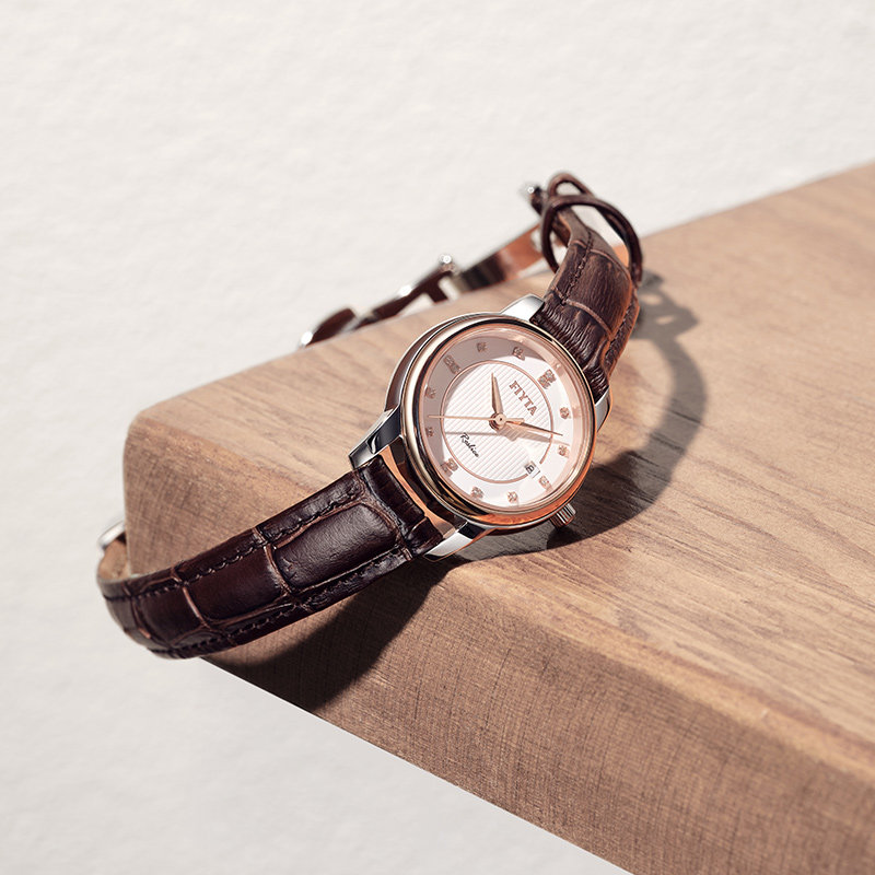 飞亚达复古玫瑰金表盘皮带女士女表 飞亚达国产腕表