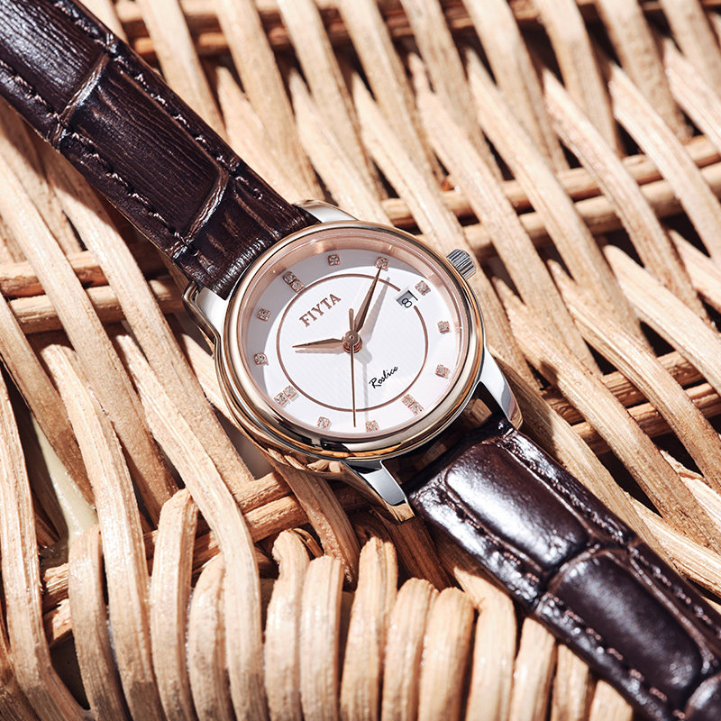 飞亚达复古玫瑰金表盘皮带女士女表 飞亚达国产腕表