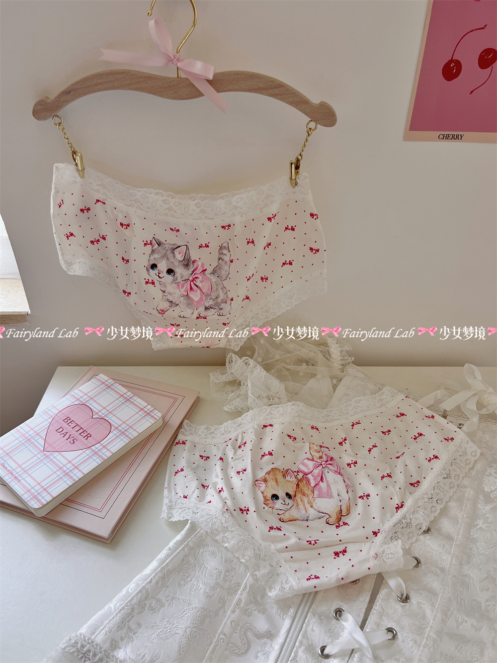 少女梦境*小猫软软*昭和复古法式甜美可爱软妹纯棉蕾丝舒适内裤 - 图1