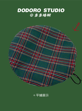格子贝雷帽女春夏出游棉薄款文艺画家帽运动会仪仗队皮边帽子学生