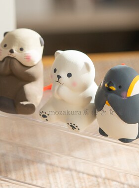 日本龙虎作日系治愈系海洋动物许愿小队企鹅海豹水獭福签桌面摆件