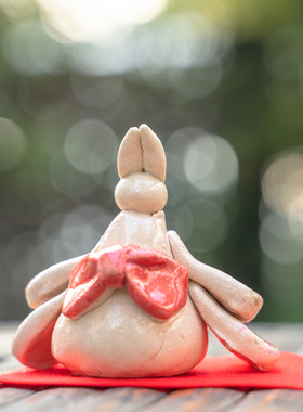 陶土招福摆件兔年日本进口