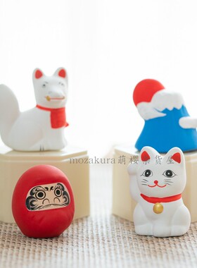 现货 日本陶土摆件 福盒招福招财猫 达摩金运 车内装饰
